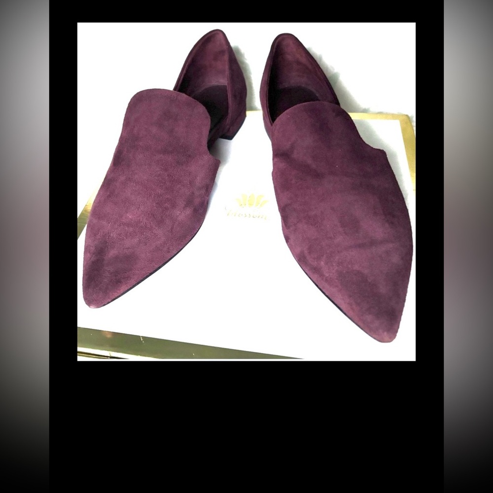 Vince Damris d'Orsay Suede Leather Flats Short Heels Pointed Toe Burgundy Size 5 - Picture 4 of 11